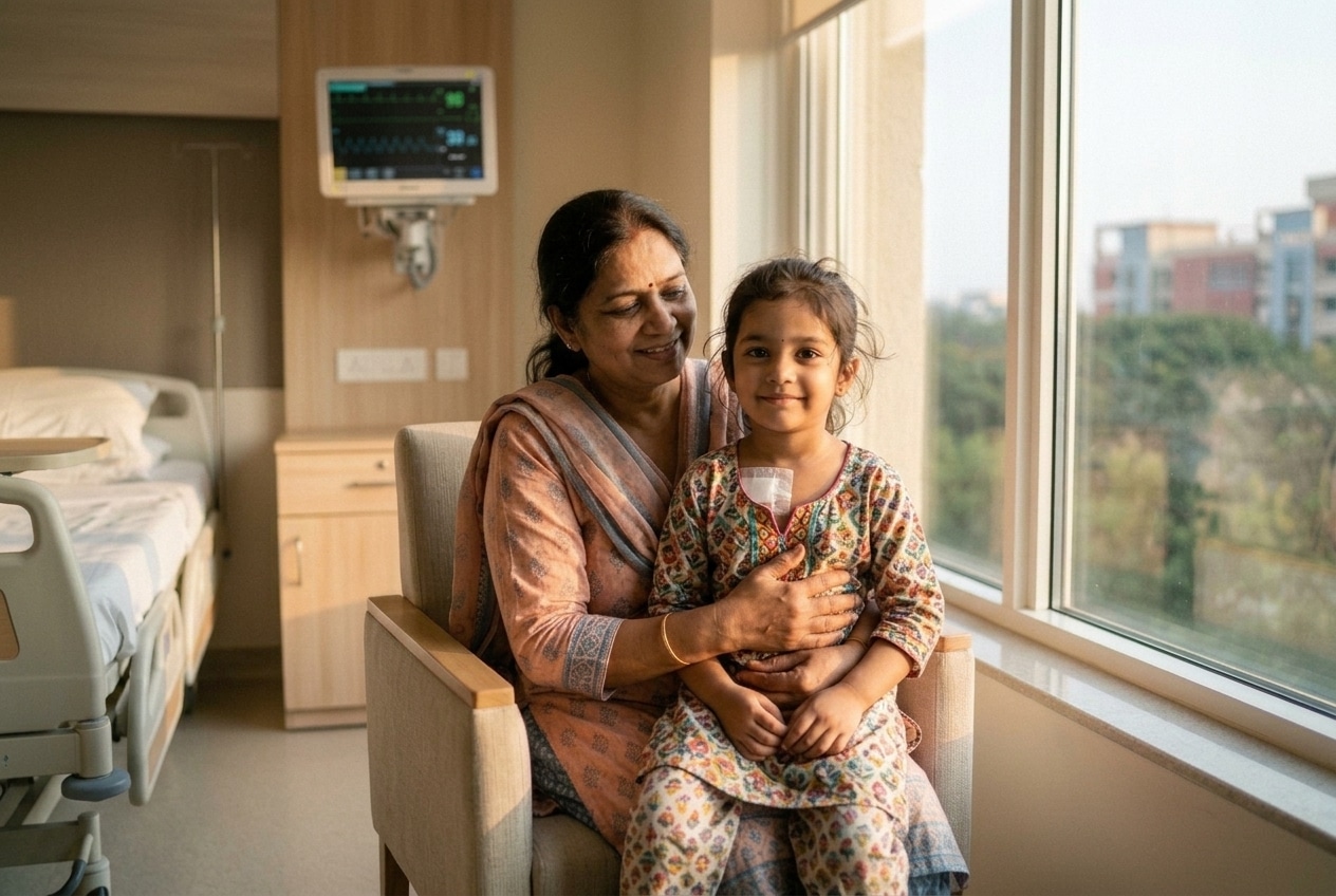 Shubha with her family after life-changing heart care